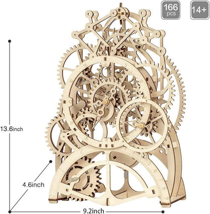 3D Wooden Mechanical Pendulum Clock Puzzle,Mechanical Gears Toy Building Set,Family Wooden Craft KIT - WoodArtSupply