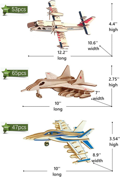3D Wooden Aircraft & Helicopter Puzzle Set - 6 Premium Models for Interactive Building Fun WoodArtSupply