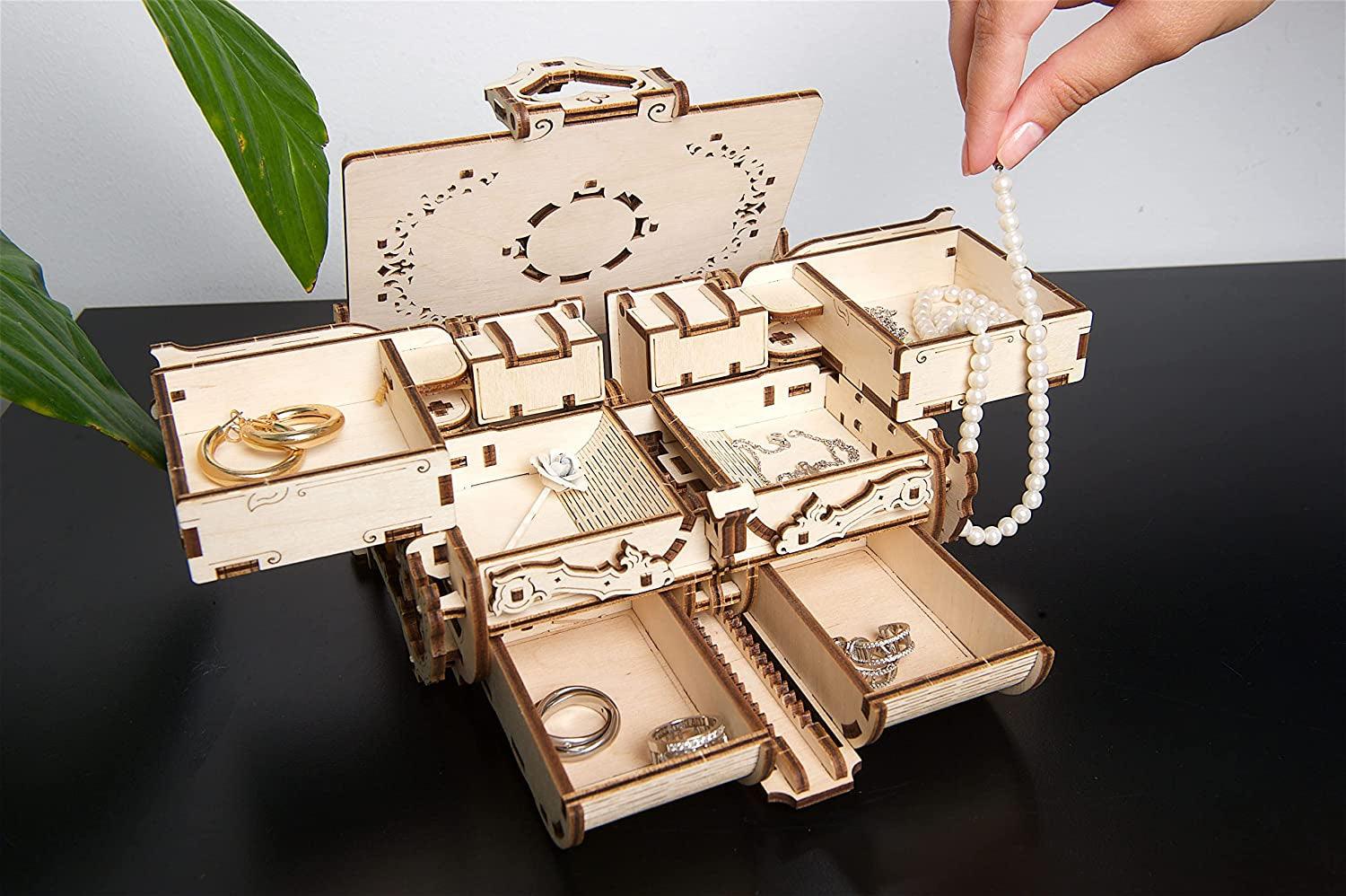 3D Wooden Puzzle Box Antique Wooden Box Wooden Model Kits for Adults and Teens Laser-Cut Mechanical Model - WoodArtSupply