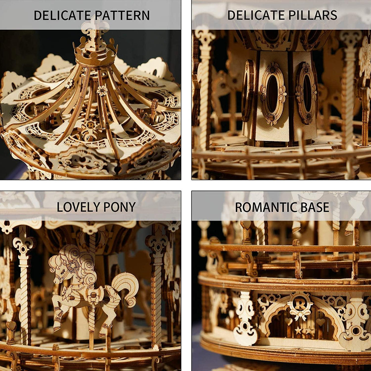 Enchanting 3D Wooden Carousel Puzzle Music Box with Rotating Horses WoodArtSupply