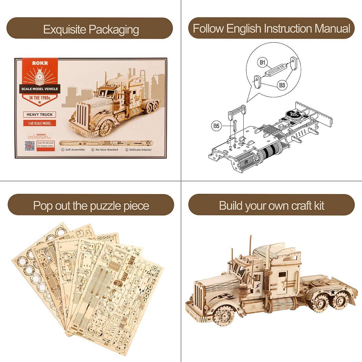 3D Wooden Heavy Truck Puzzle for Adults - Mechanical Model Building Kit WoodArtSupply