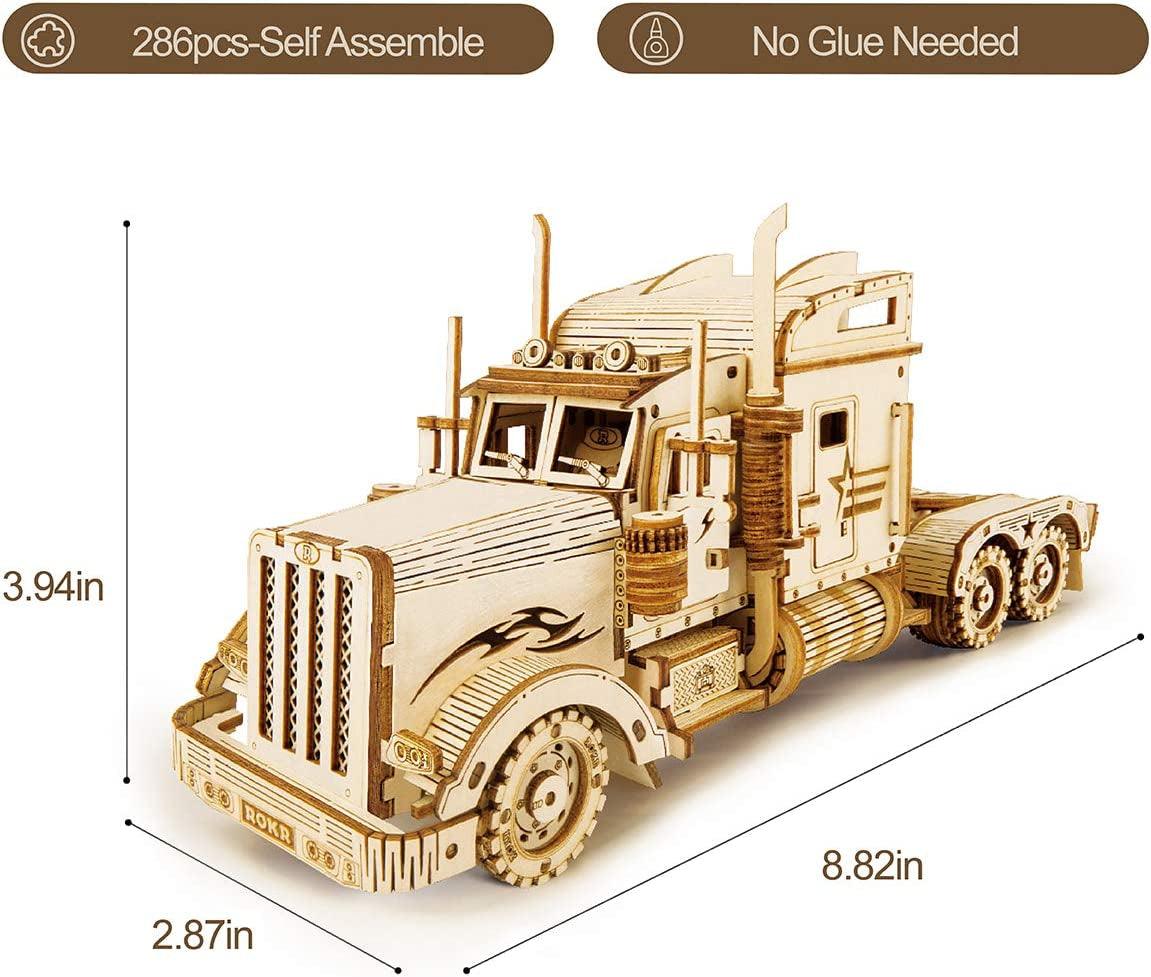 3D Wooden Puzzle for Adults-Mechanical Car Model Kits-Brain Teaser Puzzles-Vehicle Building Kits-Unique Gift for Kids Heavy Truck - WoodArtSupply