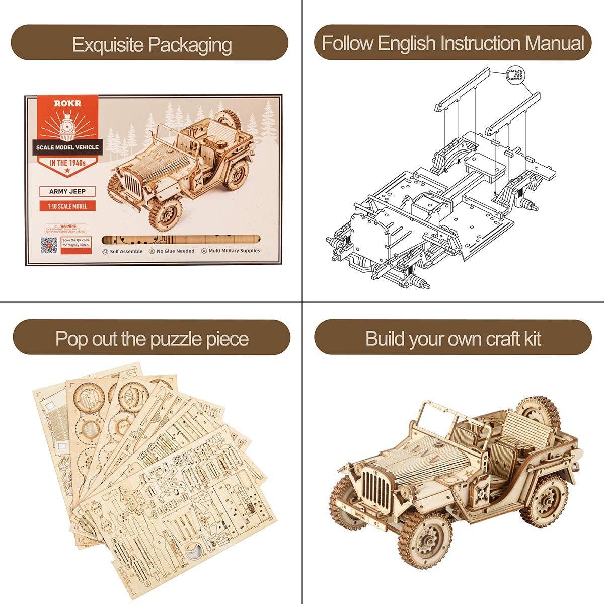 3D Wooden Mechanical Car Puzzle Kit - Classic 19th Century Design (1:18 Scale) WoodArtSupply