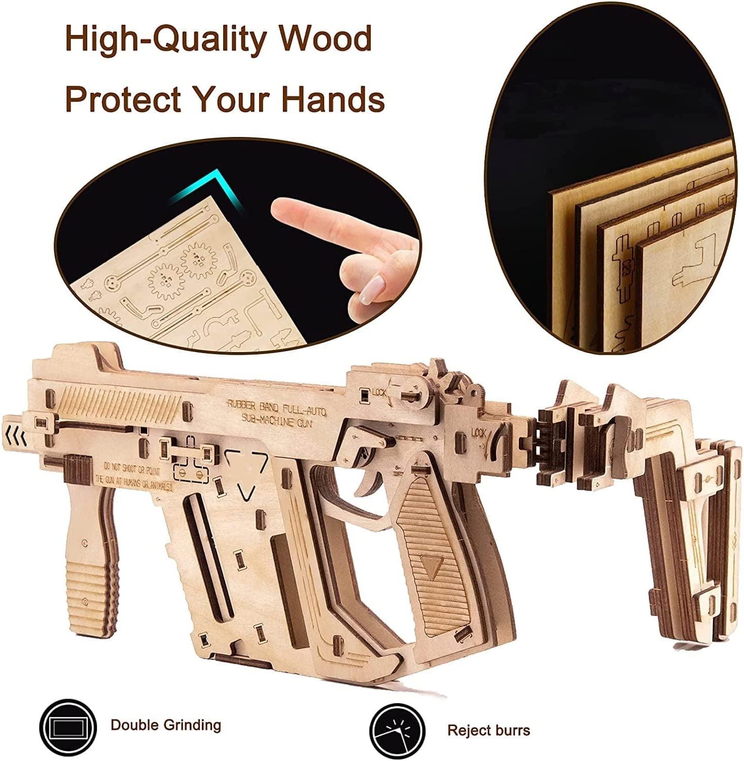 3D Wooden Puzzle Rubber Band Machine Gun Toy DIY Craft Kit, Wood Model Kit for Adults & Kids - WoodArtSupply