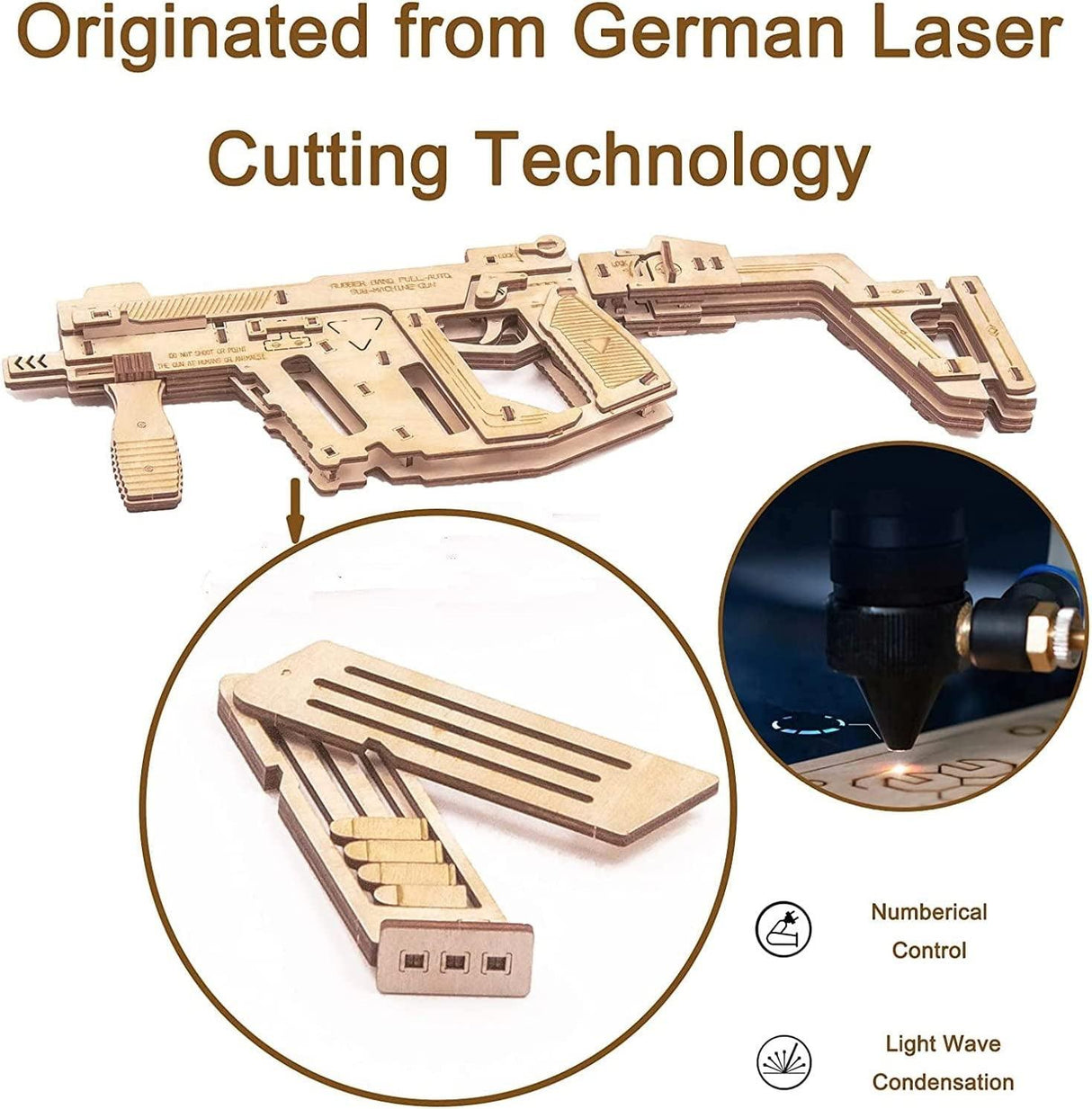 3D Wooden Rubber Band Machine Gun Puzzle DIY Craft Kit for All Ages WoodArtSupply