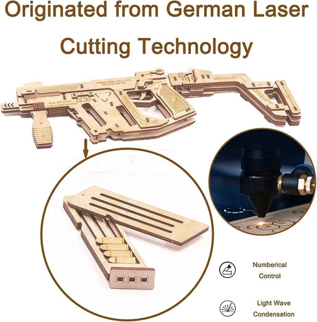 3D Wooden Rubber Band Machine Gun Puzzle DIY Craft Kit for All Ages WoodArtSupply