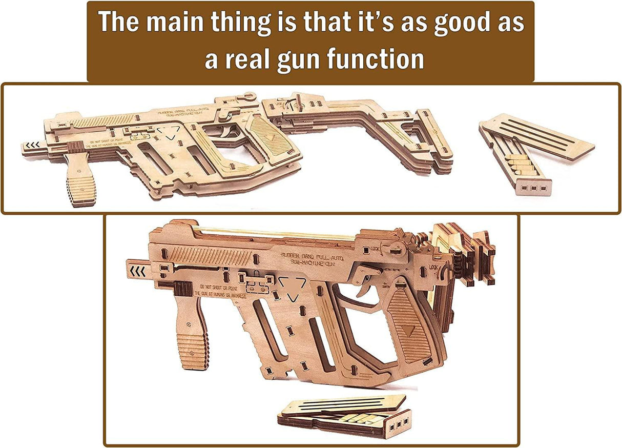3D Wooden Rubber Band Machine Gun Puzzle DIY Craft Kit for All Ages WoodArtSupply