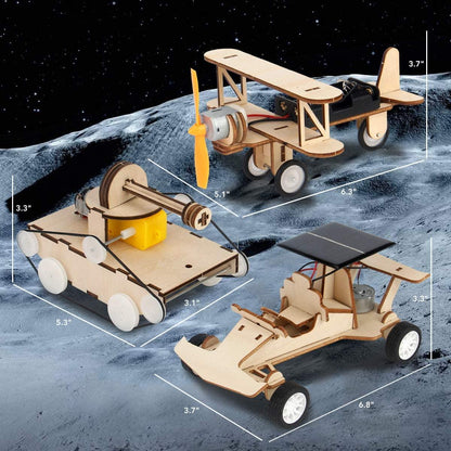 3D Wooden Puzzle Solar Car 3-In-1 STEM Science Kit Toy to Build Wood Models Solar Power Vehicle Electronic Tank and Plane Toys Set, DIY - WoodArtSupply