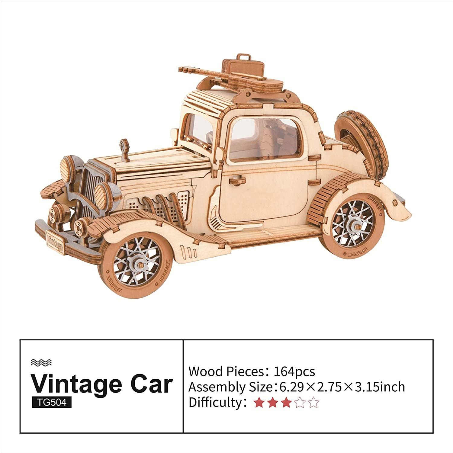 3D Wooden Puzzles Car DIY Model Kits to Build Wooden Model Vintage Car Craft Gift for Collection Lover - WoodArtSupply