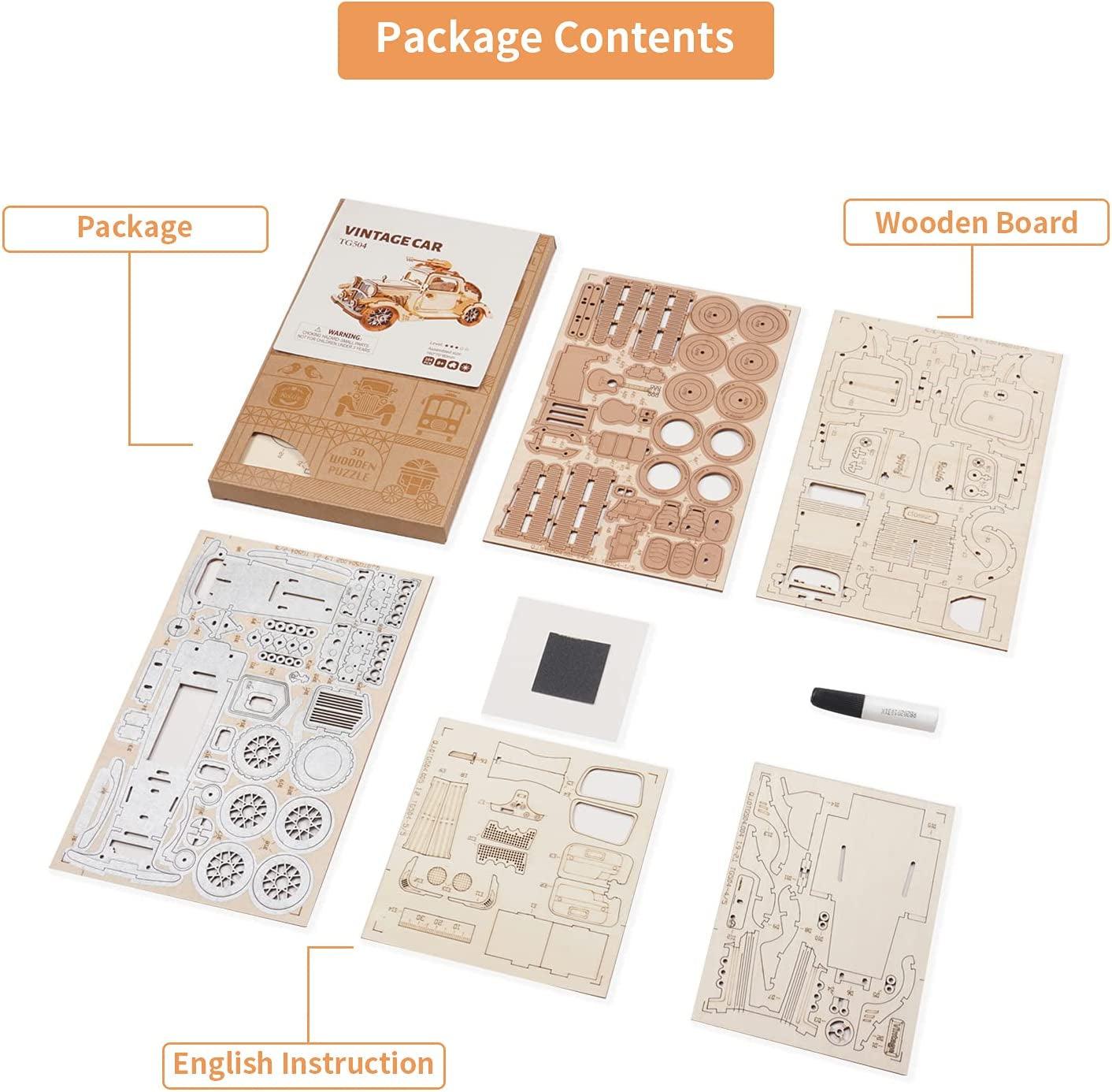 Vintage Car 3D Wooden Puzzle DIY Model Kit - Perfect Craft Gift for Collectors WoodArtSupply