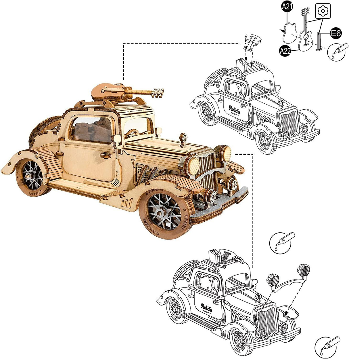 Vintage Car 3D Wooden Puzzle DIY Model Kit - Perfect Craft Gift for Collectors WoodArtSupply