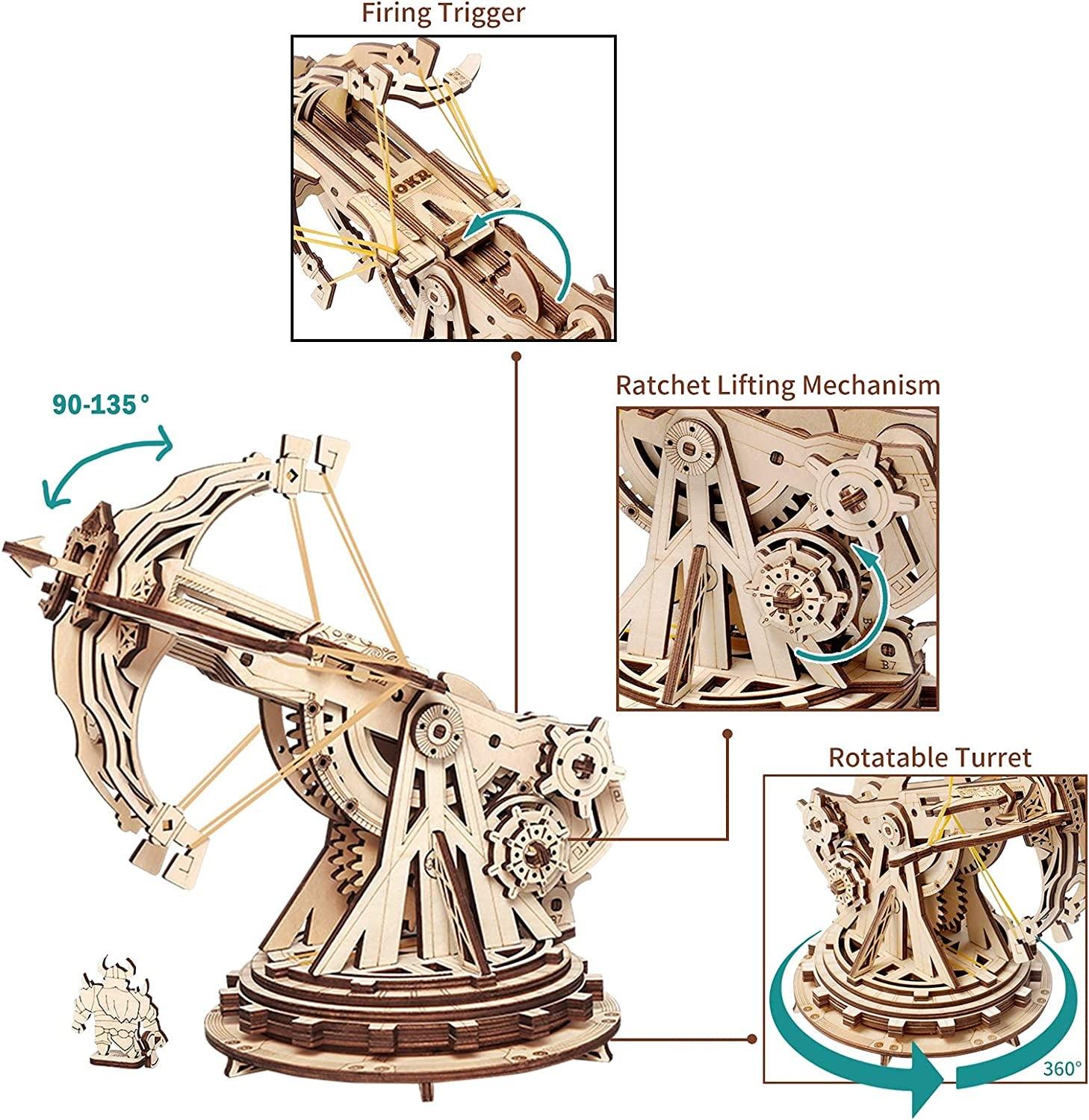 3D Wooden Ballista Launcher Model Kit for Adults - Interactive DIY STEM Project WoodArtSupply