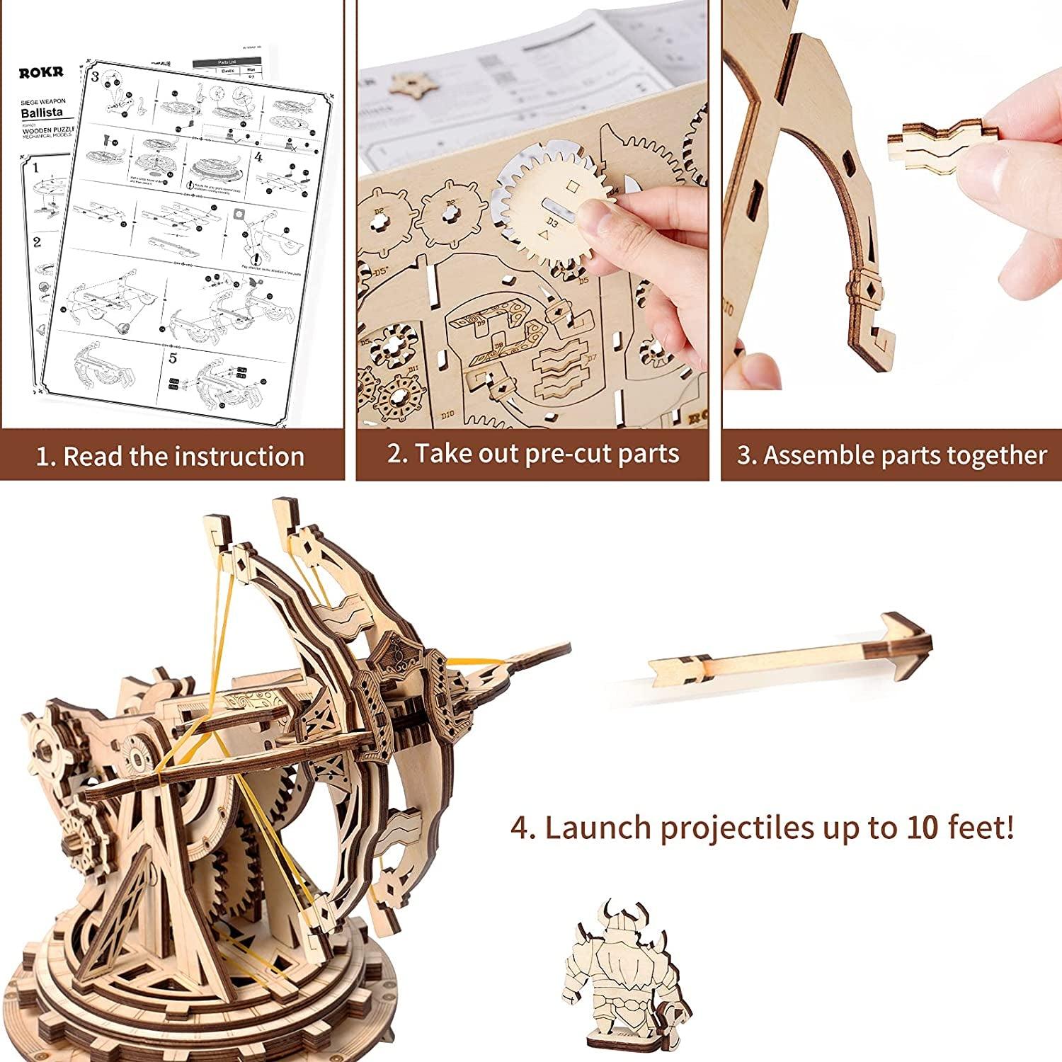 3D Wooden Ballista Launcher Model Kit for Adults - Interactive DIY STEM Project WoodArtSupply