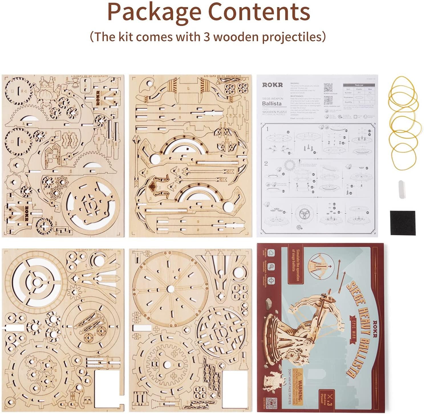 3D Wooden Ballista Launcher Model Kit for Adults - Interactive DIY STEM Project WoodArtSupply