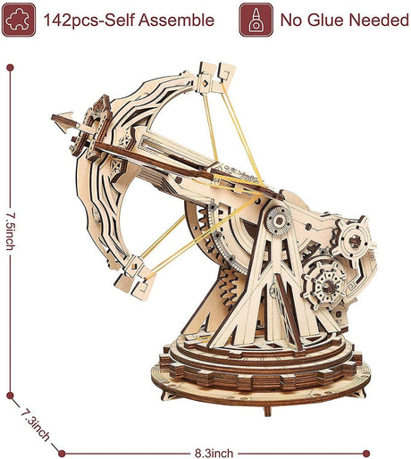 3D Wooden Ballista Launcher Model Kit for Adults - Interactive DIY STEM Project WoodArtSupply