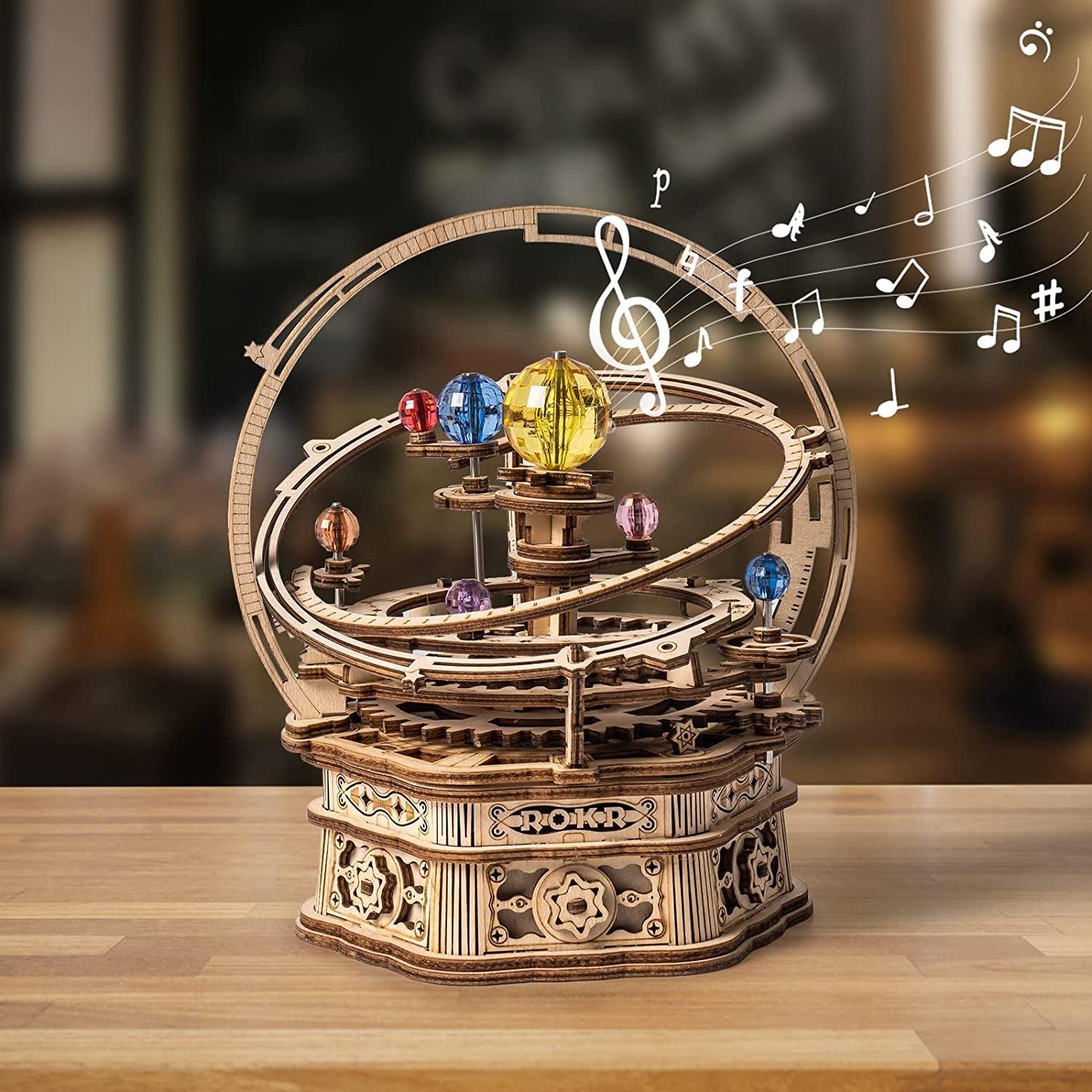 3D Wooden Puzzles for Adults Mechanical Music Box-Starry Night, DIY Rotating Music Box Model Building Kits - WoodArtSupply