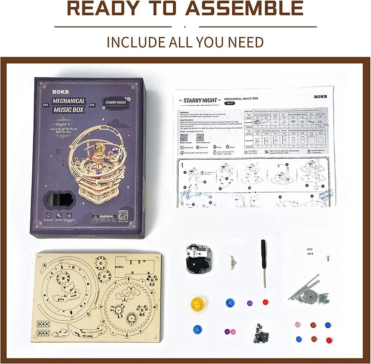 3D ROKR Mechanical Music Box Puzzle - Starry Night DIY Kit for Adults WoodArtSupply