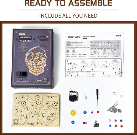 3D ROKR Mechanical Music Box Puzzle - Starry Night DIY Kit for Adults WoodArtSupply