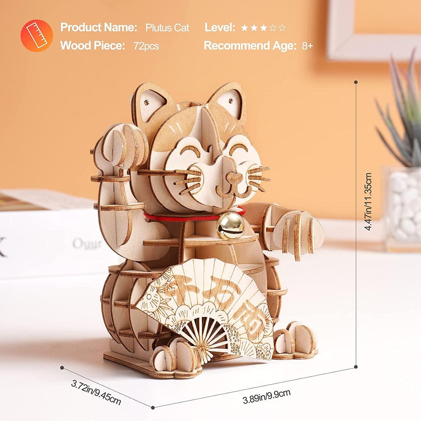 3D Wooden Puzzles Lucky Cat DIY Wood Craft Model Kit Gift for Teens&Adult to Build - WoodArtSupply