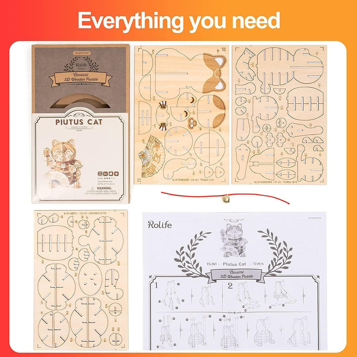 Lucky Cat 3D Wooden Puzzle Kit - Fun DIY Model for All Ages WoodArtSupply