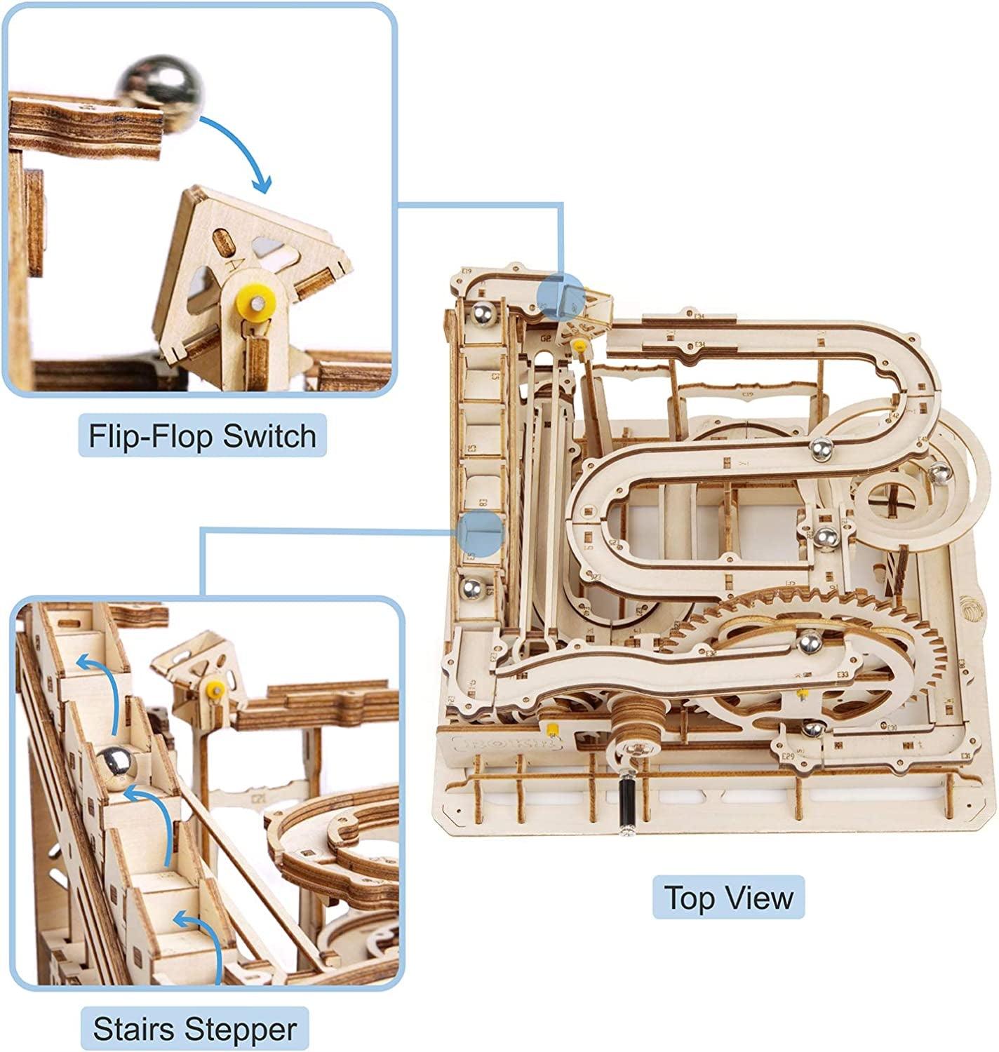 3D Wooden Puzzles Marble Run Set - Mechanical Model Kit for Adults DIY Roller Coaster Toys - WoodArtSupply