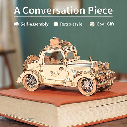 3D Wooden Puzzles Retro Car Model - Collectibles Wooden Model Kits for Adults Desk Toys - WoodArtSupply