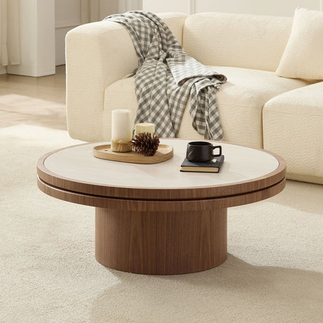 35.43 Inch Coffee Table with Sintered Stone Tabletop in Walnut HouseOfZazla