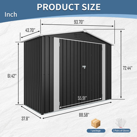 8ft x 4ft Outdoor Metal Storage Shed with Lockable Latch HouseOfZazla