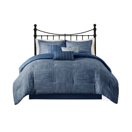 7 Piece Printed Seersucker Comforter Set Navy King HouseOfZazla