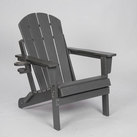 HDPE Folding Adirondack Chair with Dual Cup Holder - Gray HouseOfZazla