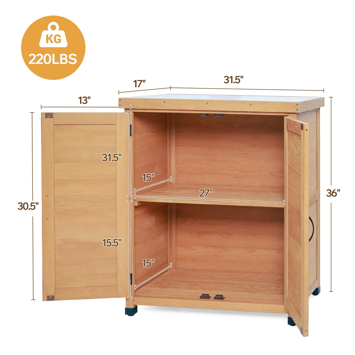 Potting Bench with Storage Cabinet and Metal Table Top for Outdoor Patio
