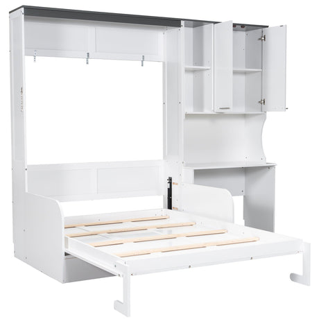 Multi Functional Murphy Bed With Sofa, Desk, And Storage Cabinet In, Full Size - White HouseOfZazla