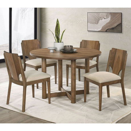 Graham - 5 Piece Round Dining Table Set - Walnut HouseOfZazla