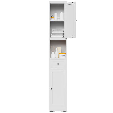 Tall Bathroom Storage Cabinet, 5-Tier Narrow With 2 Doors & Adjustable Shelves, Freestanding - White HouseOfZazla