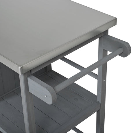 Outdoor Kitchen Island Fir Wood Prep Station with Stainless Steel Top HouseOfZazla