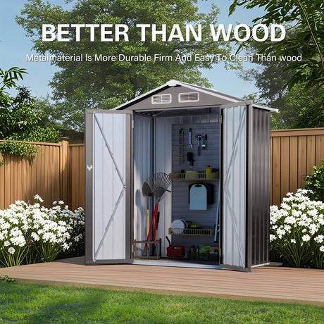 5 X 3 Ft Compact Metal Outdoor Storage Shed With Pitched Roof, Lockable Door - Gray HouseOfZazla