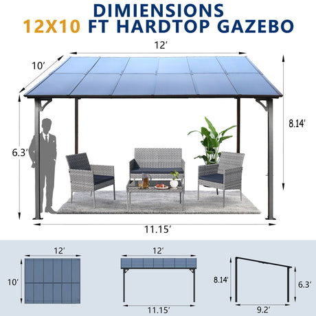 Wall Mounted Outdoor Pergola Gazebo, Heavy Duty Metal Awning With Roof HouseOfZazla