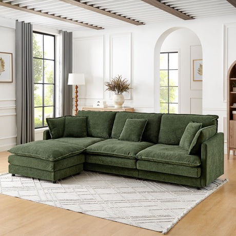 L-Shaped Sectional Sofa With Ottoman, Convertible 4 Seater Couch HouseOfZazla