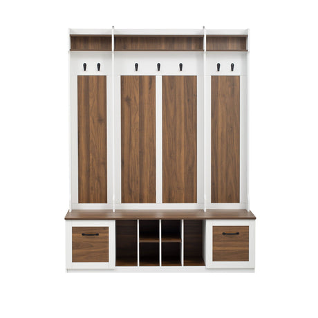 5 In 1 Entryway Bench With Coat Rack, 7 Sturdy Hooks, 2 Spacious Drawers And Adjustable Shelves HouseOfZazla