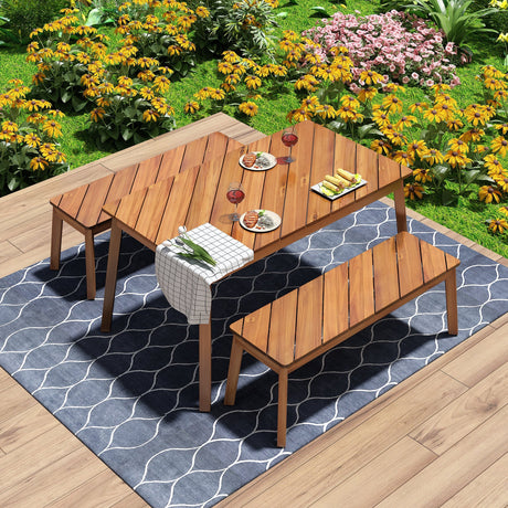 Go 3-Piece Acacia Wood Table Bench Dining Set HouseOfZazla