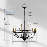 15-Light Industrial Iron Candle Chandelier Modern Farmhouse Pendant Light