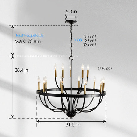 15-Light Industrial Iron Candle Chandelier Modern Farmhouse Pendant Light HouseOfZazla