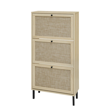 Modern Rattan 3 Door Shoe Rack Cabinet for Entryway HouseOfZazla