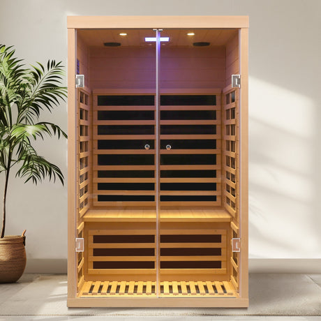 Luxury Indoor Hemlock Infrared Sauna Room with Double Doors and Glass for Two Persons HouseOfZazla