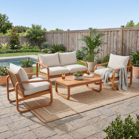 4-Piece Acacia Wood Outdoor Patio Furniture Set with Thick Cushions HouseOfZazla