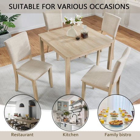 Modern 5-Piece Wooden Dining Table Set for 4 People in Light Oak HouseOfZazla