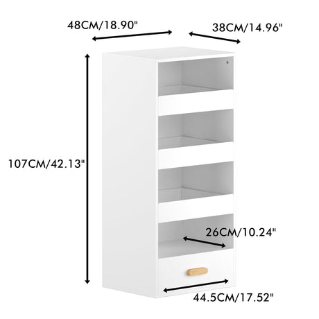 4 Tier Freestanding Bookshelf With 3 Sliding Drawers And 1 Bottom Drawer - White HouseOfZazla