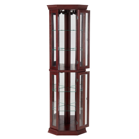 Corner Curio Cabinet With Lights, Adjustable Tempered Glass Shelves, Mirrored Back, Display Cabinet (E26 Light Bulb Not Included) HouseOfZazla