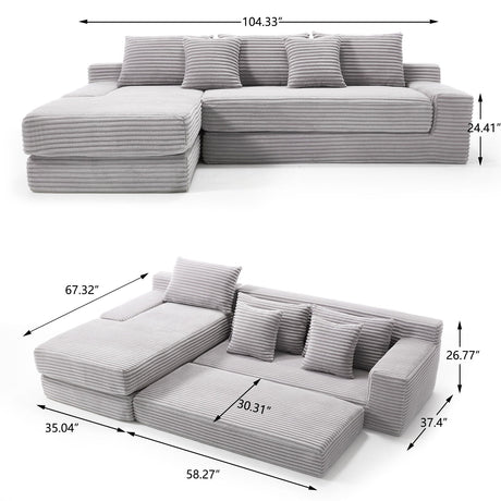Modern L - Shaped Sectional Couch With Memory Foam HouseOfZazla