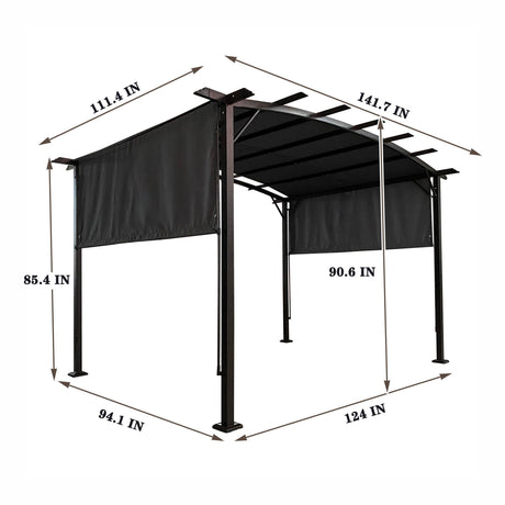 Outdoor Patio Pergola Gazebo - Steel Frame Sun Shelter With Retractable Canopy HouseOfZazla
